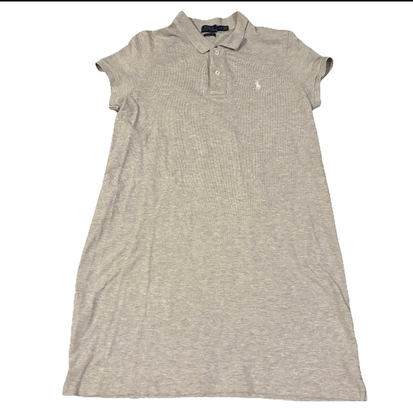 Polo Ralph Lauren Shirt Dress Large Gray The Mesh Mini Pony Collared Preppy - Picture 1 of 7